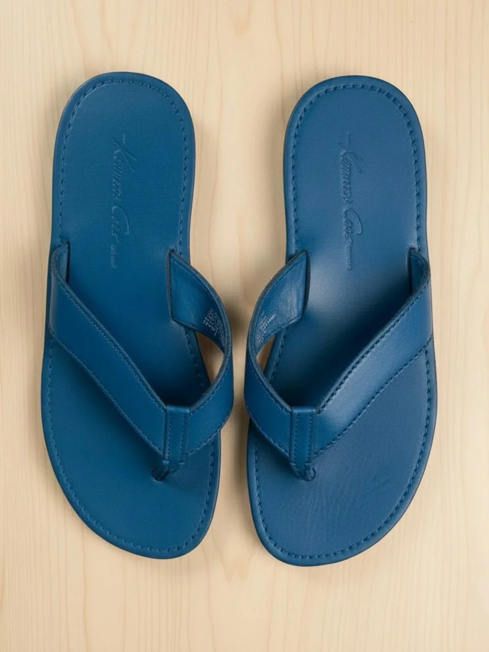 Kenneth Cole Bright Blue Leather Flip Flops